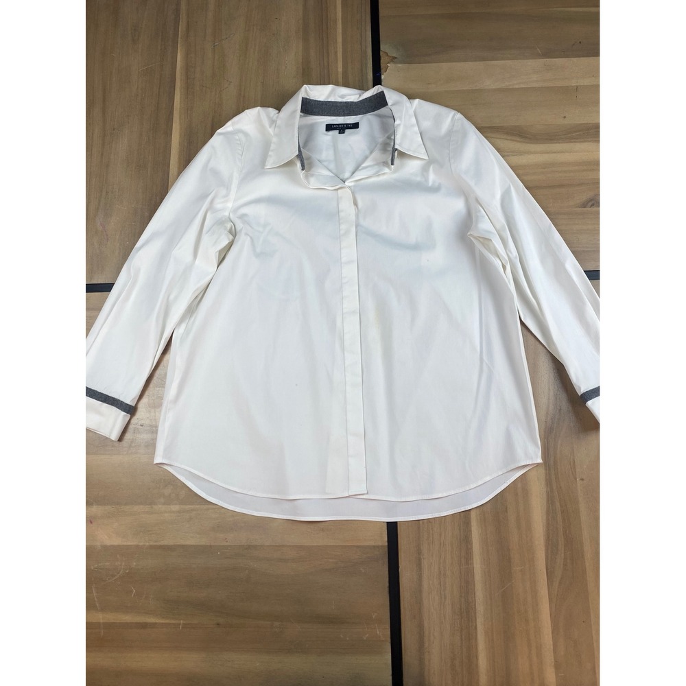Lafayette 148 New York Womens White Button Down Shirt Top Long Sleeve‎ Size L - Picture 1 of 9